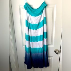 Design History Convertible dress maxi skirt aqua tie dye stripe blue white EUC